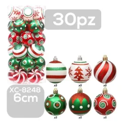 SET 30 PALLINE NATALIZIE DECORAZIONI 6 CM ADDOBBI PER ALBERO DI NATALE XC-8248