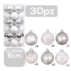 SET 30 PALLINE NATALIZIE DECORAZIONI 6 CM ADDOBBI PER ALBERO DI NATALE XC-8246