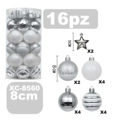 SET 16 PALLINE NATALIZIE DECORAZIONI 8 CM ADDOBBI PER ALBERO DI NATALE XC-8560