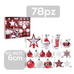 SET 78 PALLINE NATALIZIE DECORAZIONI 6 CM ADDOBBI PER ALBERO DI NATALE XC-8271
