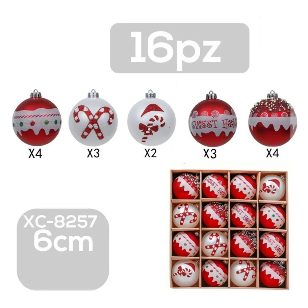SET 16 PALLINE NATALIZIE DECORAZIONI 6 CM ADDOBBI PER ALBERO DI NATALE XC-8257