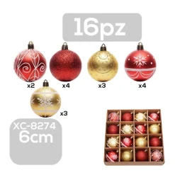 SET 16 PALLINE NATALIZIE DECORAZIONI 6 CM ADDOBBI PER ALBERO DI NATALE XC-8274