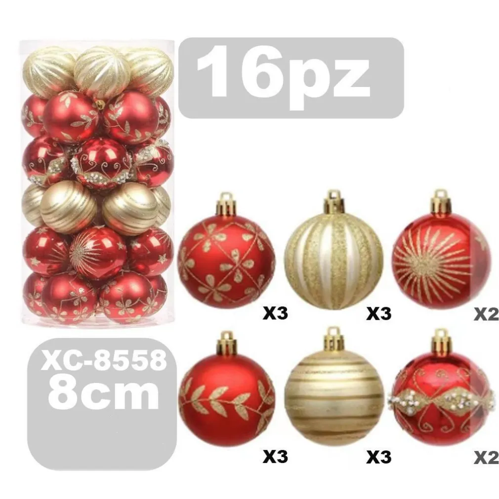 SET 16 PALLINE NATALIZIE DECORAZIONI 8 CM ADDOBBI PER ALBERO DI NATALE XC-8558