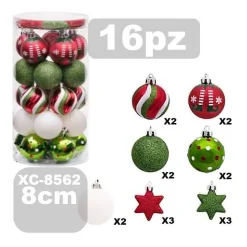 SET 16 PALLINE NATALIZIE DECORAZIONI 8 CM ADDOBBI PER ALBERO DI NATALE XC-8562