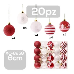 SET 20 PALLINE NATALIZIE DECORAZIONI 6 CM ADDOBBI PER ALBERO DI NATALE XC-8258