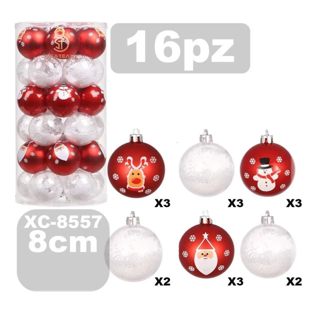 SET 16 PALLINE NATALIZIE DECORAZIONI 8 CM ADDOBBI PER ALBERO DI NATALE XC-8557