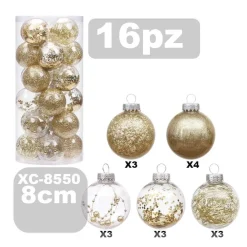 SET 16 PALLINE NATALIZIE DECORAZIONI 8 CM ADDOBBI PER ALBERO DI NATALE XC-8550