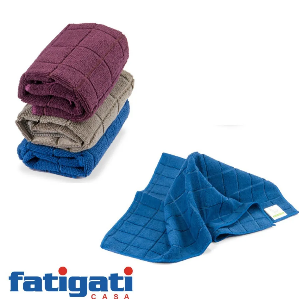 SET 2 PANNI IN MICROFIBRA QUADRI FATIGATI MULTIUSO STROFINACCI VARI COLORI 33X33