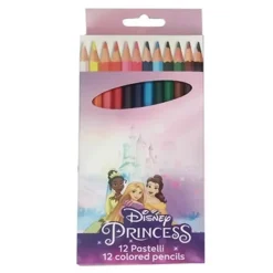 SET 12 PASTELLI MATITE COLORATE COLORI PRINCIPESSE DISEGNO SCUOLA BAMBINE CANCELLERIA 955661