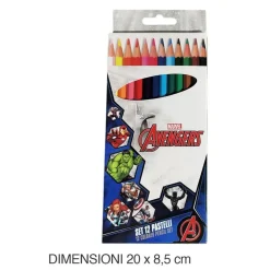 SET 12 PASTELLI MATITE COLORATE COLORI AVENGERS DISEGNO SCUOLA BAMBINI CANCELLERIA 955654