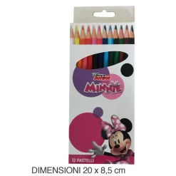 SET 12 PASTELLI MATITE COLORATE COLORI MINNIE DISEGNO SCUOLA BAMBINE CANCELLERIA 953445
