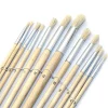 SET 12 PENNELLI PENNELLO PUNTA TONDA MANICO LEGNO LUNGO PITTURA ARTE DECOUPAGE
