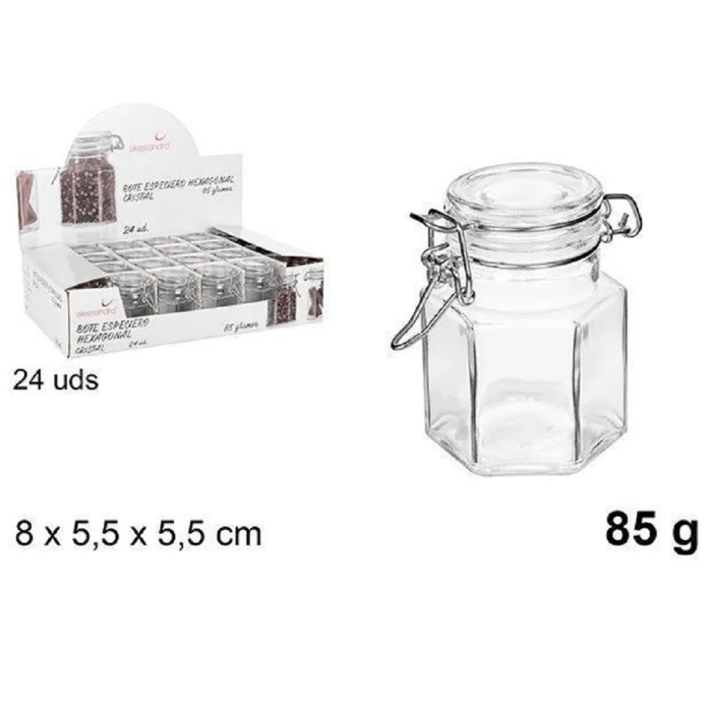 SET 24 PEZZI BARATTOLO ESAGONALE VASETTO CON TAPPO PORTA SPEZIE VETRO 85G 100829