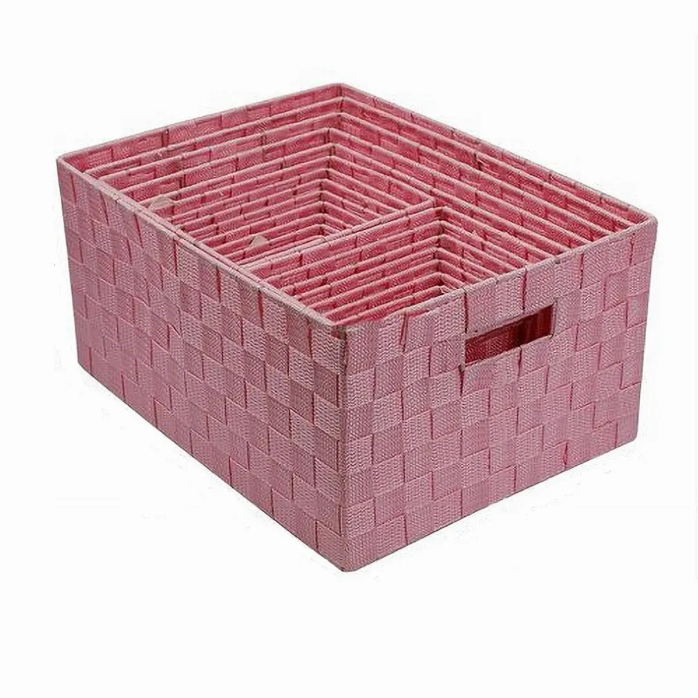 SET 21 PEZZI BOX SCATOLA IN TESSUTO PORTAOGGETTI ORGANIZER CON MANICI ROSA 79089