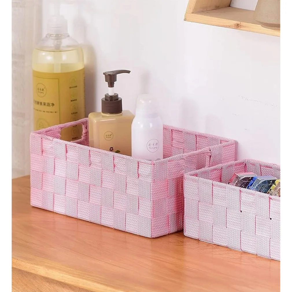 SET 21 PEZZI BOX SCATOLA IN TESSUTO PORTAOGGETTI ORGANIZER CON MANICI ROSA 79089