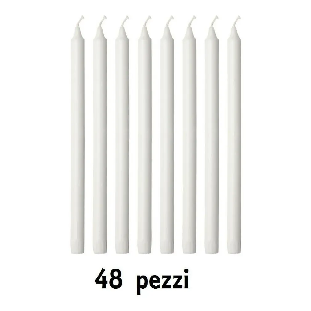 SET 48 PEZZI CANDELE BIANCHE LUNGHEZZA 19CM IN CERA NON PROFUMATE PER CANDELIERE