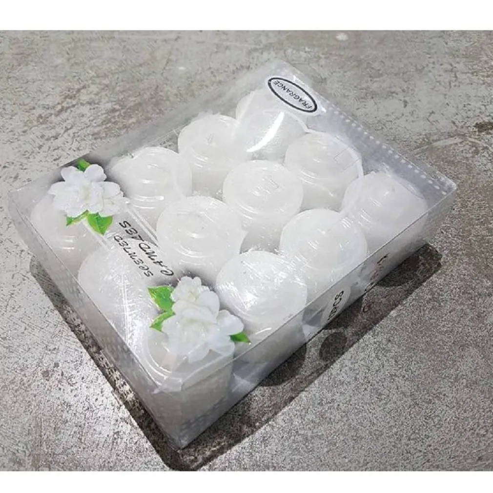 SET 12 PEZZI CANDELE PROFUMATE GELSOMINO BIANCHE DECORAZIONE VOTIVE 23GR