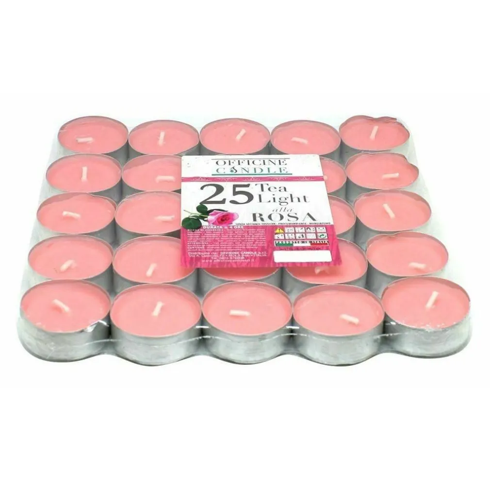 SET 25 PEZZI CANDELE ROSA PROFUMATE FRAGRANZA ALLA ROSA TEALIGHT LUMINI CANDELA