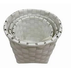 SET 3 PEZZI CESTINI PORTA OGGETTI ORGANIZER TESSUTO BAGNO ROTONDI BIANCO 59074