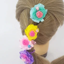 SET 4 PEZZI CODINI CODINO FIORI COLORATI ELASTICI BAMBINA RAGAZZA CAPELLI CODA