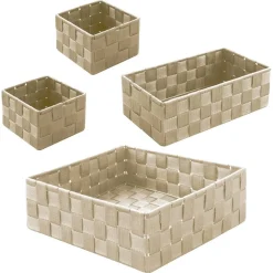 SET 4 PEZZI CONTENITORI BEIGE SCATOLA IN TESSUTO ORGANIZER PORTA OGGETTI 79063