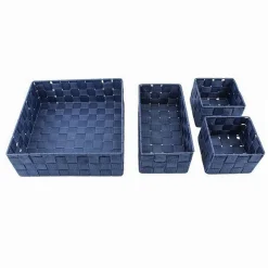 SET 4 PEZZI CONTENITORI BLU SCATOLA IN TESSUTO ORGANIZER PORTA OGGETTI 79064