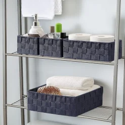 SET 4 PEZZI CONTENITORI BLU SCATOLA IN TESSUTO ORGANIZER PORTA OGGETTI 79064