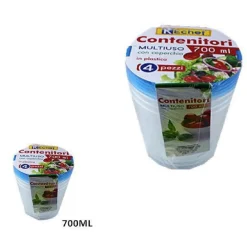 SET 4 PEZZI CONTENITORI MULTIUSO TONDO CON COPERCHIO IN PLASTICA 700 ML CUCINA