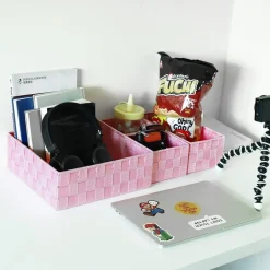 SET 4 PEZZI CONTENITORI ROSA SCATOLA IN TESSUTO ORGANIZER PORTA OGGETTI 79065