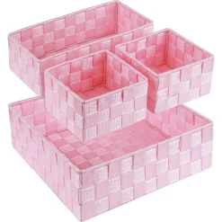 SET 4 PEZZI CONTENITORI ROSA SCATOLA IN TESSUTO ORGANIZER PORTA OGGETTI 79065