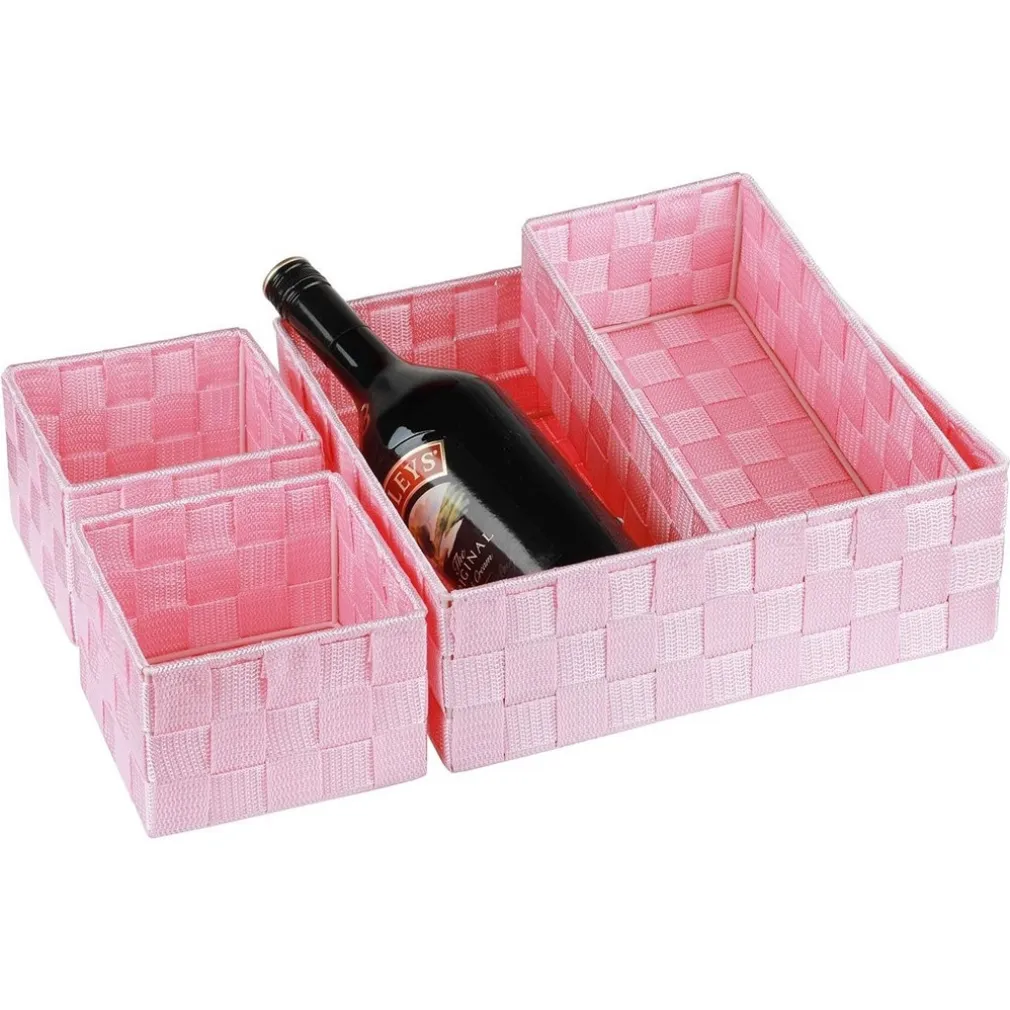 SET 4 PEZZI CONTENITORI ROSA SCATOLA IN TESSUTO ORGANIZER PORTA OGGETTI 79065