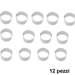 SET 12 PEZZI FORME STAMPI PER DOLCI TORTE BISCOTTI ROTONDE INOX 8X4CM PASTICCERI