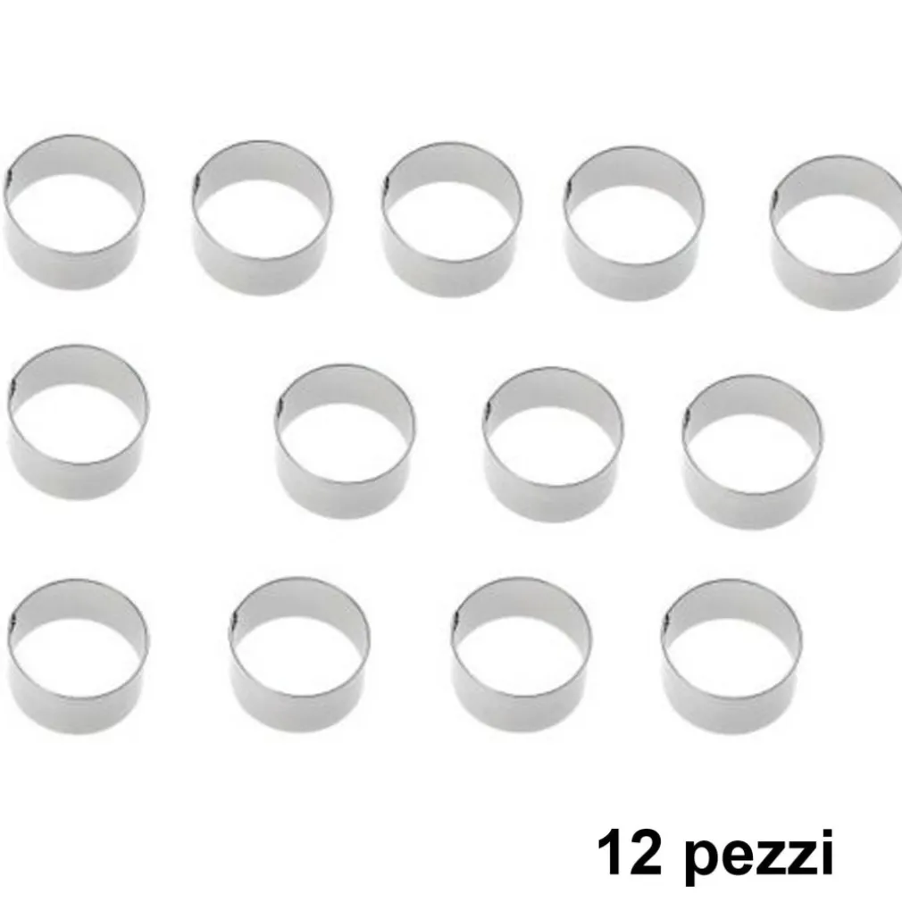 SET 12 PEZZI FORME STAMPI PER DOLCI TORTE BISCOTTI ROTONDE INOX 8X4CM PASTICCERI