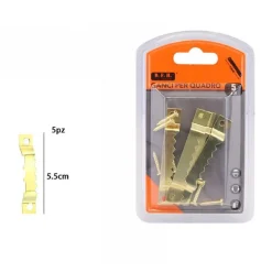 SET 5 PEZZI GANCI DORATI PER QUADRI QUADRO CORNICI APPENDERE PARETE 5.5 CM 07518