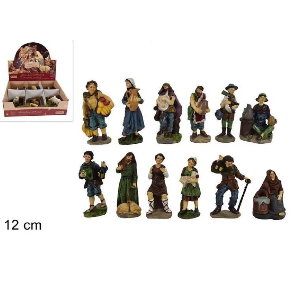 SET 12 PEZZI PASTORI STATUINE ALTEZZA 12 CM PRESEPE ASSORTITI PRESEPIO DI NATALE