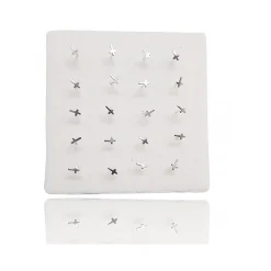 SET 3 PEZZI PIERCING ORECCHINI NASO 2.5 MM CROCE CROCIFISSO ARGENTO 925 STERLING