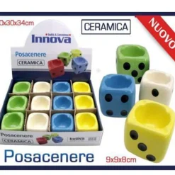 SET 12 PEZZI POSACENERE PORTA CENERE SIGARETTE IN CERAMICA DADO COLORATO