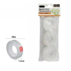 SET 3 PEZZI ROTOLO NASTRO ADESIVO TRASPARENTE PICCOLO 1,2 CM X 30 METRI 69808