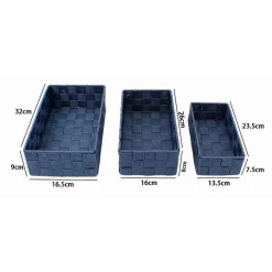 SET 3 PEZZI SCATOLA PORTA OGGETTI IN TESSUTO INTRECCIATO CONTENITORI BLU 79058