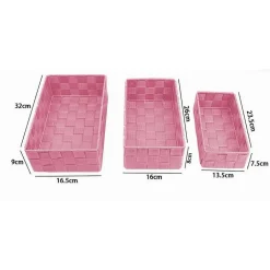 SET 3 PEZZI SCATOLA PORTA OGGETTI IN TESSUTO INTRECCIATO CONTENITORI ROSA 79059