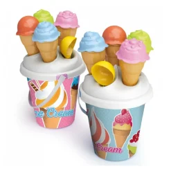 SET 6 PEZZI SECCHIELLO CON PALETTA STAMPI PER CONI GELATO SPIAGGIA 16 CM 724007