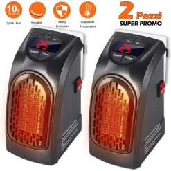 SET 2 PEZZI STUFA ELETTRICA 400W RISCALDAMENTO PORTATILE SPINA PRESA ELETTRICA