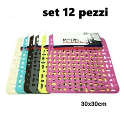SET 12 PEZZI TAPPETO TAPPETINO PER LAVELLO IN GOMMA ANTISCIVOLO CUCINA 30X30CM