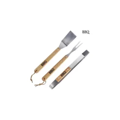 SET 3 PEZZI UTENSILI BARBECUE IN ACCIAIO E LEGNO ACCESSORI ATTREZZI BBQ TOOLS