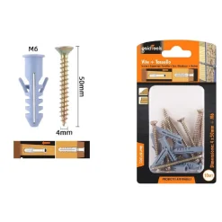 SET 10 PEZZI VITI VITE 4 X 50 MM + TASSELLI CON ALETTE TASSELLO M6 FISCHER 57201