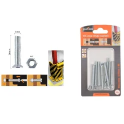 SET 9 PEZZI VITI VITE TESTA A CROCE PIATTA 5 X 50 MM CON DADO ESAGONALE M5 90942