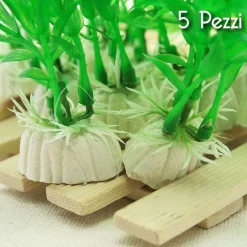 SET 5 PIANTA 12 CM PIANTINA ARTIFICIALE PER ACQUARIO PIANTE FINTE PLASTICA VERDE