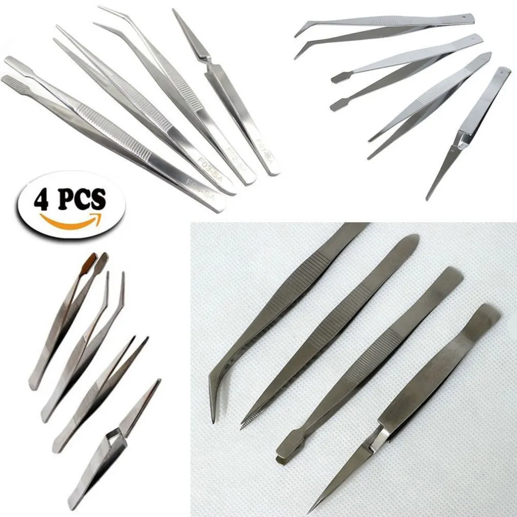 SET 4 PINZETTE IN ACCAIO INOSSIDABILE PER SOPRACIGLIE SOPRA CIGLIE MACKUP BEAUTY