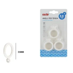SET 9 PZ ANELLI GANCIO AD ANELLO PER TENDE IN PLASTICA DA 35 MM BIANCO TONDI BAGNO 87353