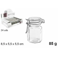 SET 24 PZ BARATTOLO OTTAGONALE VASETTO CON TAPPO PORTA SPEZIE VETRO 85G 100827